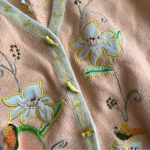 Vintage Morning Song Crewneck Yellow Cardigan Sweater SZ L - Picture 4 of 14